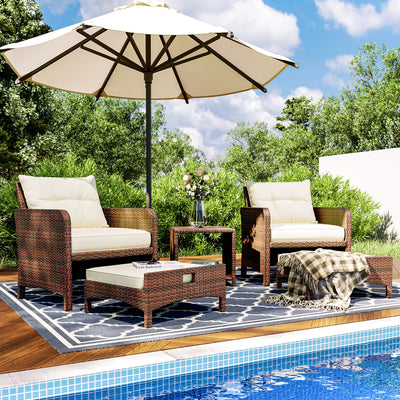Pamapic rattan outdoor patio chairs with ottoman (5 Pieces)