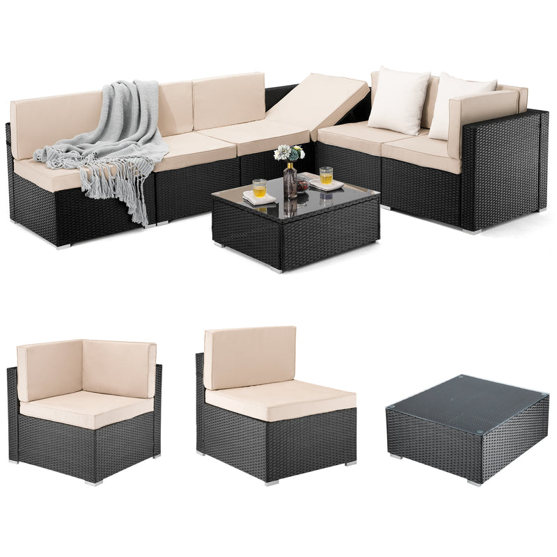 Pamapic rattan outdoor sectional sofa set  (7 Pieces)