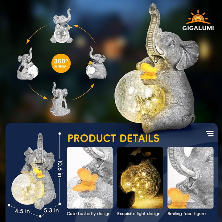 Gigalumi Outdoor Solar Elephant Garden Statue Decor with Glass Globe Light(1 Pack), Excluded from any Promotions