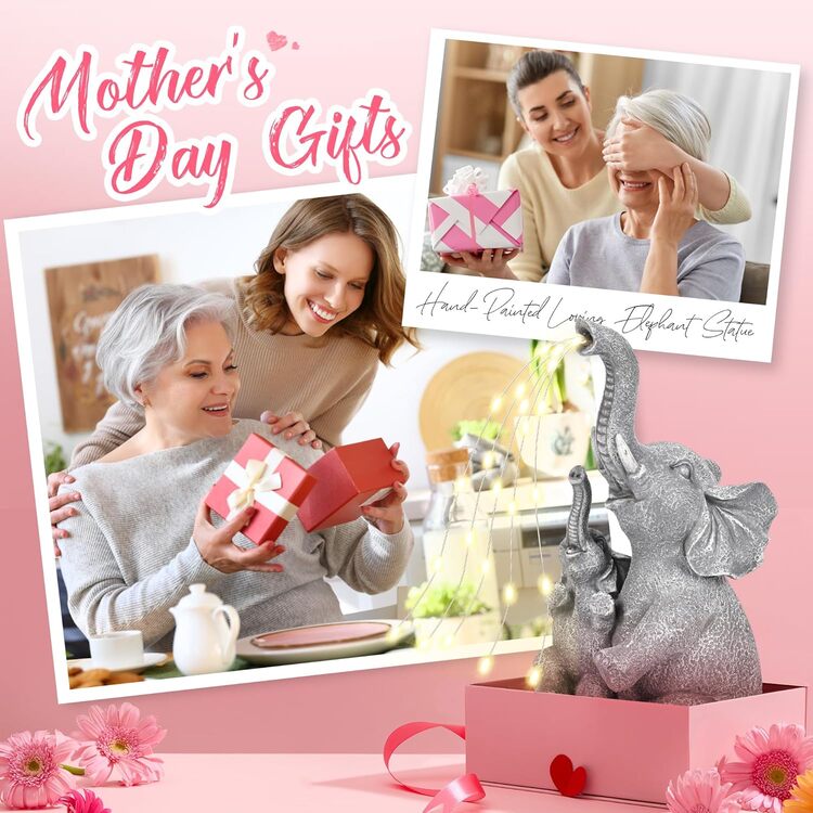 Gigalumi Solar Mother and Baby Elephant Garden Statue Light Decor Ornament Gift(1 Pack), Excluded from any Promotions