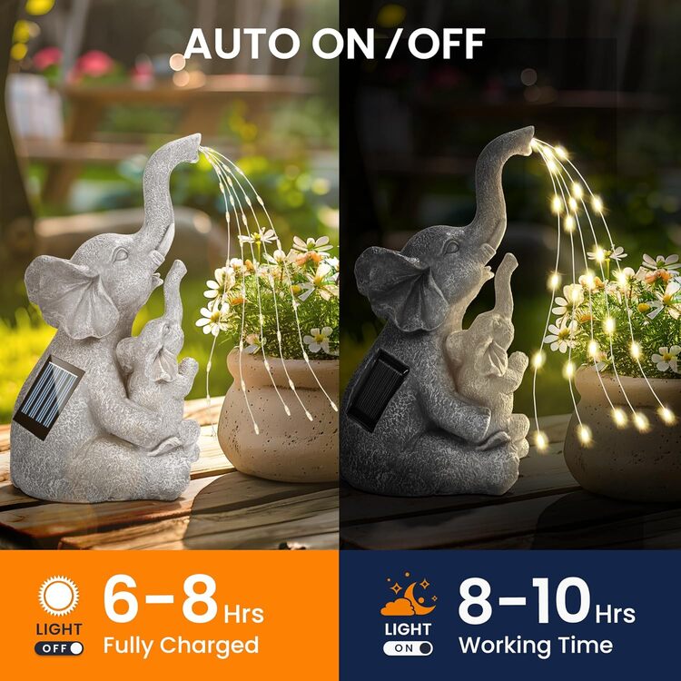 Gigalumi Solar Mother and Baby Elephant Garden Statue Light Decor Ornament Gift(1 Pack), Excluded from any Promotions