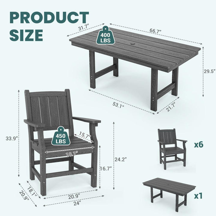 Pamapic HDPE Patio Furniture Dining Set (7 Pieces)