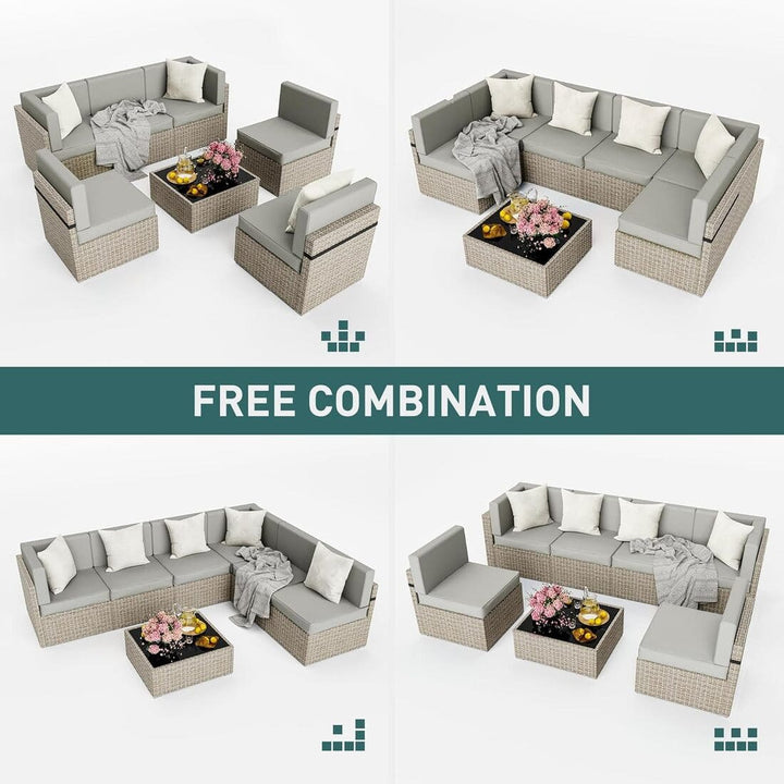 Pamapic 7 Pieces Outdoor Sectional Couch Set with Fire Pit Table