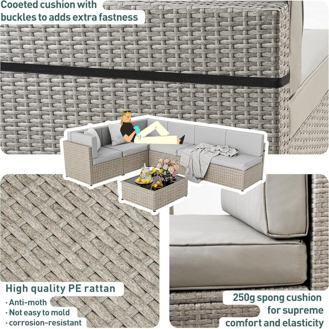 Pamapic 7 Pieces Outdoor Sectional Couch Set with Fire Pit Table