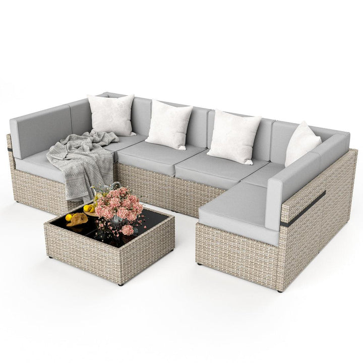 Pamapic Rattan Outdoor Sectional Couch Set  (7 Pieces)
