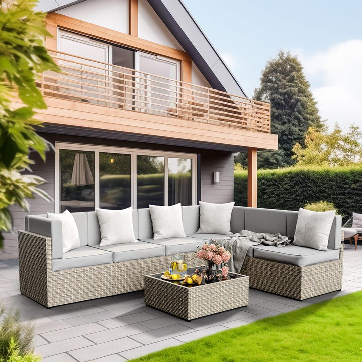Pamapic Rattan Outdoor Sectional Couch Set  (7 Pieces)