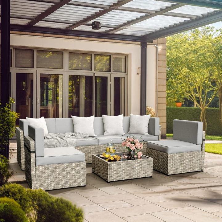 Pamapic Rattan Outdoor Sectional Couch Set  (7 Pieces)