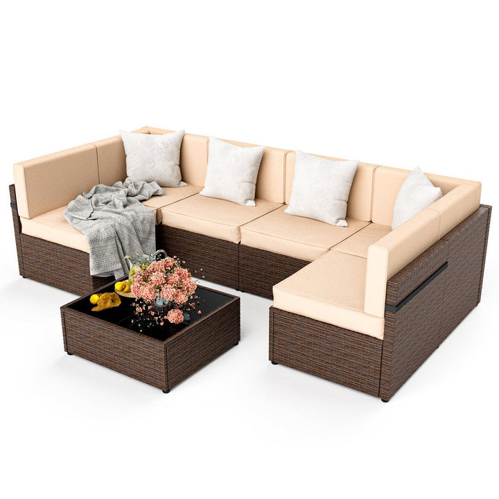 Pamapic Rattan Outdoor Sectional Couch Set  (7 Pieces)