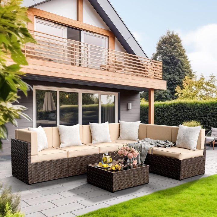 Pamapic Rattan Outdoor Sectional Couch Set  (7 Pieces)