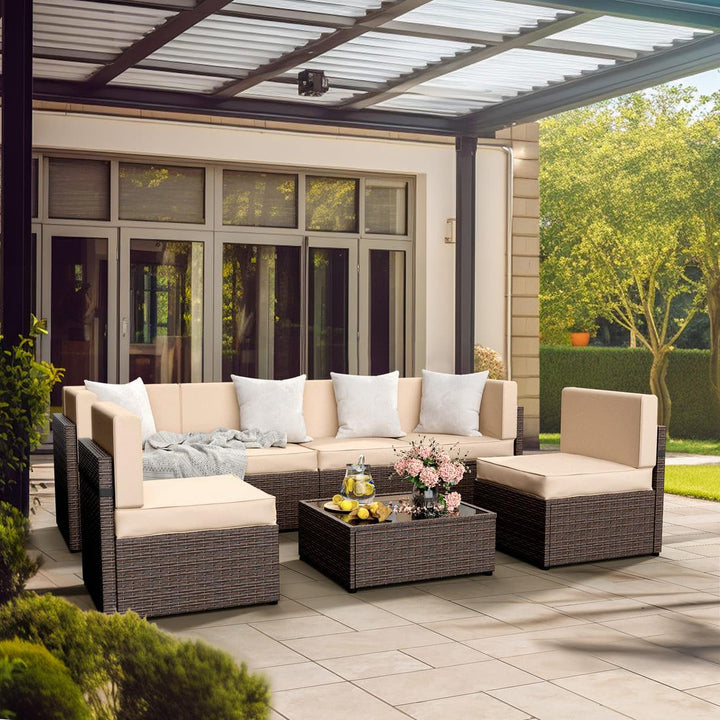 Pamapic Rattan Outdoor Sectional Couch Set  (7 Pieces)