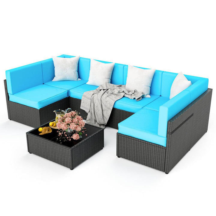 Pamapic Rattan Outdoor Sectional Couch Set  (7 Pieces)