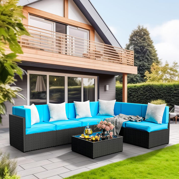 Pamapic Rattan Outdoor Sectional Couch Set  (7 Pieces)