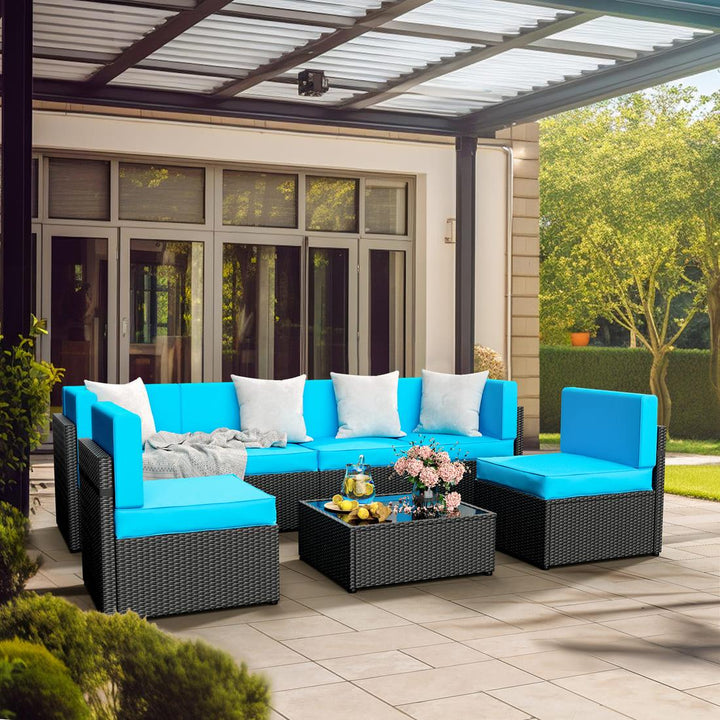 Pamapic Rattan Outdoor Sectional Couch Set  (7 Pieces)