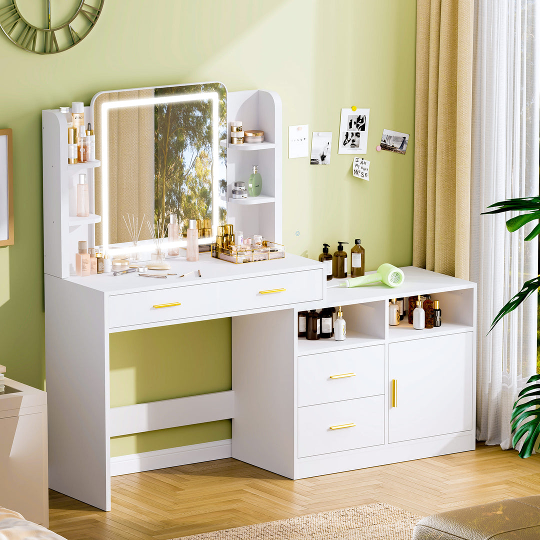 Pamapic 62" Vanity Desk with Mirror and Lights