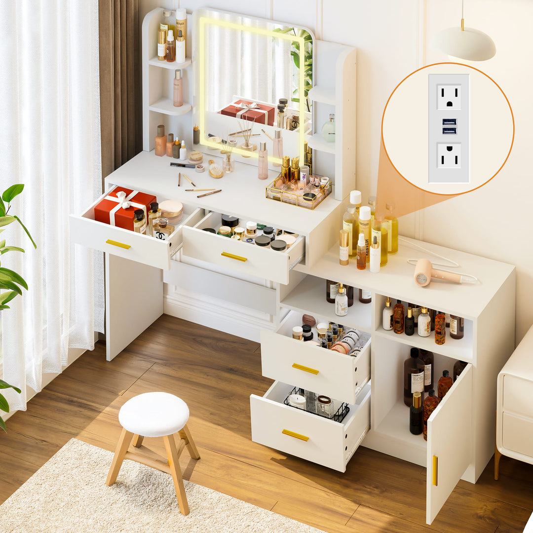 Pamapic 62" Vanity Desk with Mirror and Lights
