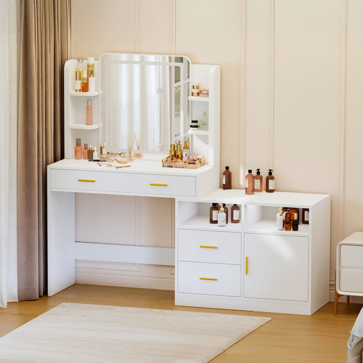 Pamapic 62" Vanity Desk with Mirror and Lights