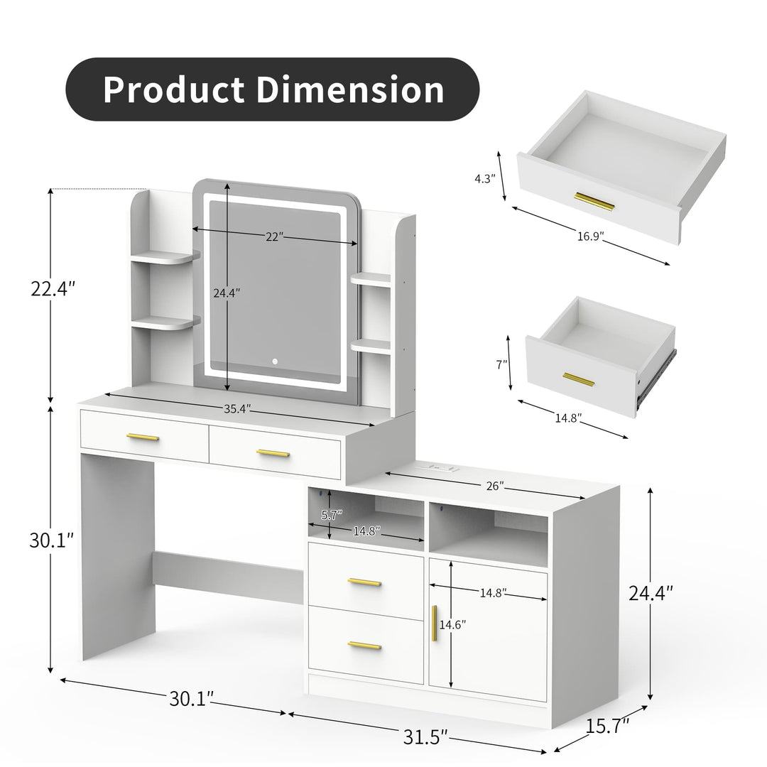 Pamapic 62" Vanity Desk with Mirror and Lights