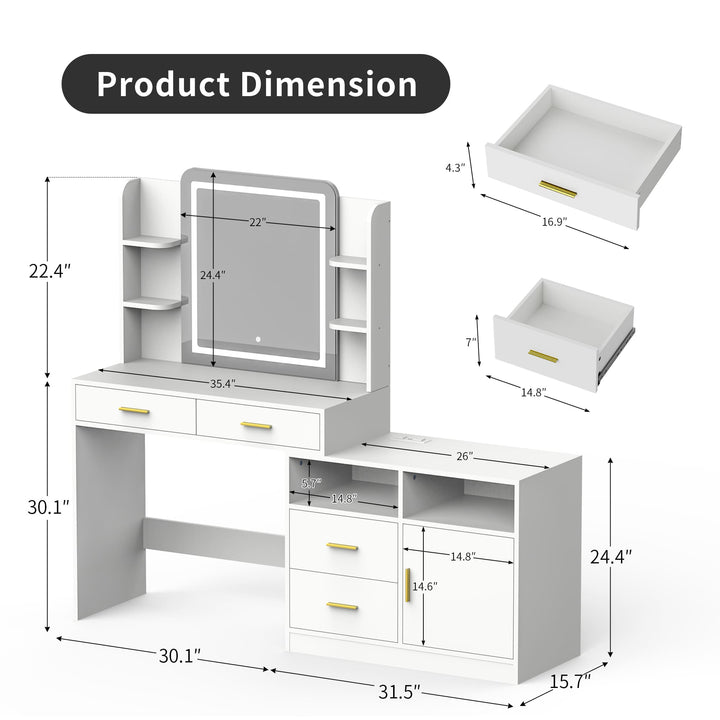 Pamapic 62" Vanity Desk with Mirror and Lights