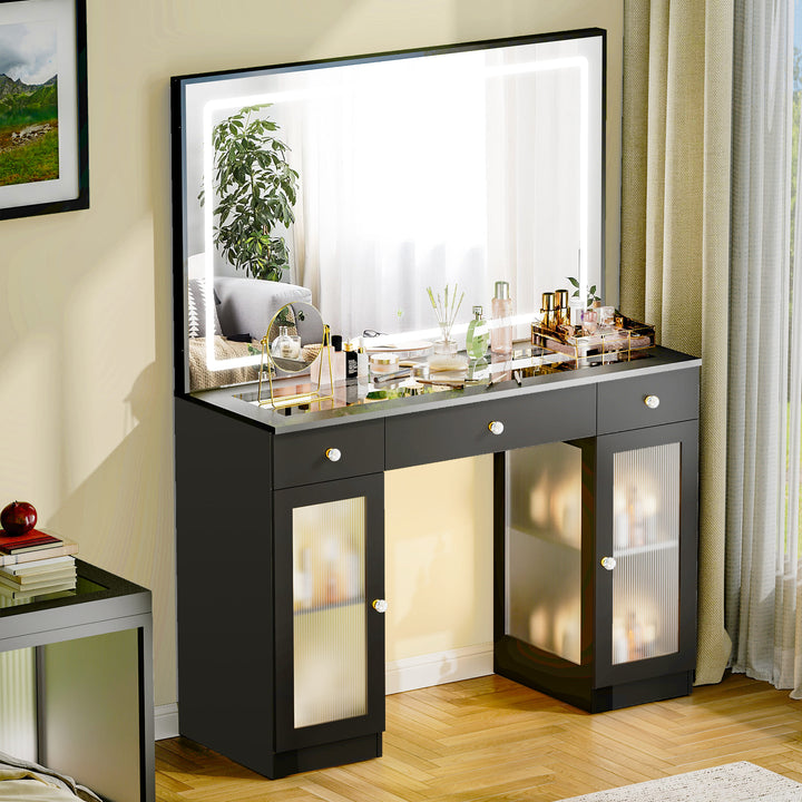 Pamapic Makeup Vanity with Transparent Storage Cabinet