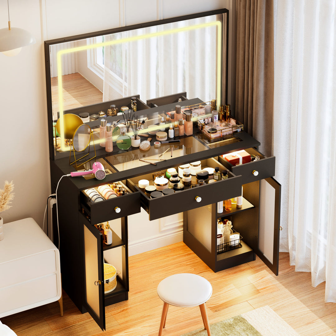 Pamapic Makeup Vanity with Transparent Storage Cabinet