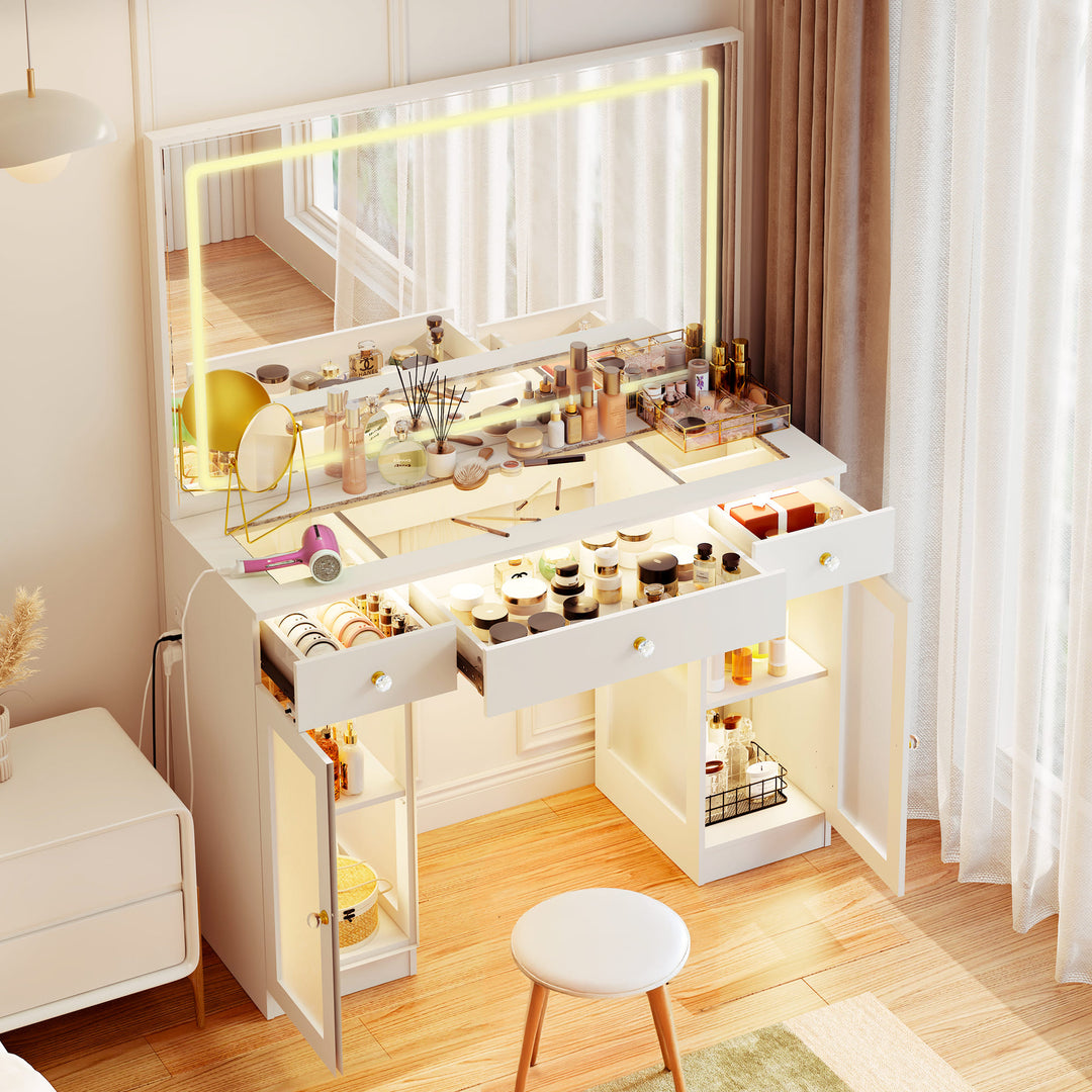 Pamapic Makeup Vanity with Transparent Storage Cabinet