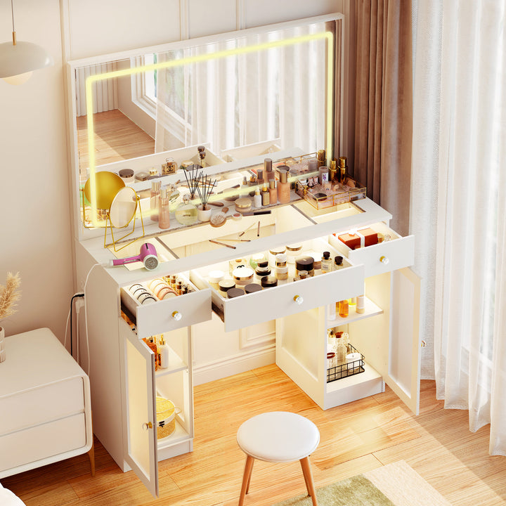 Pamapic Makeup Vanity with Transparent Storage Cabinet