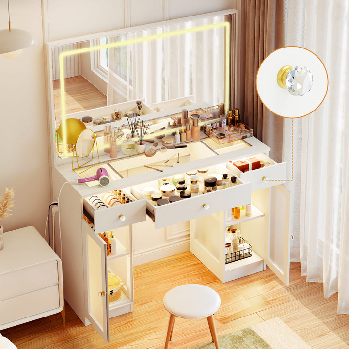 Pamapic Makeup Vanity with Transparent Storage Cabinet