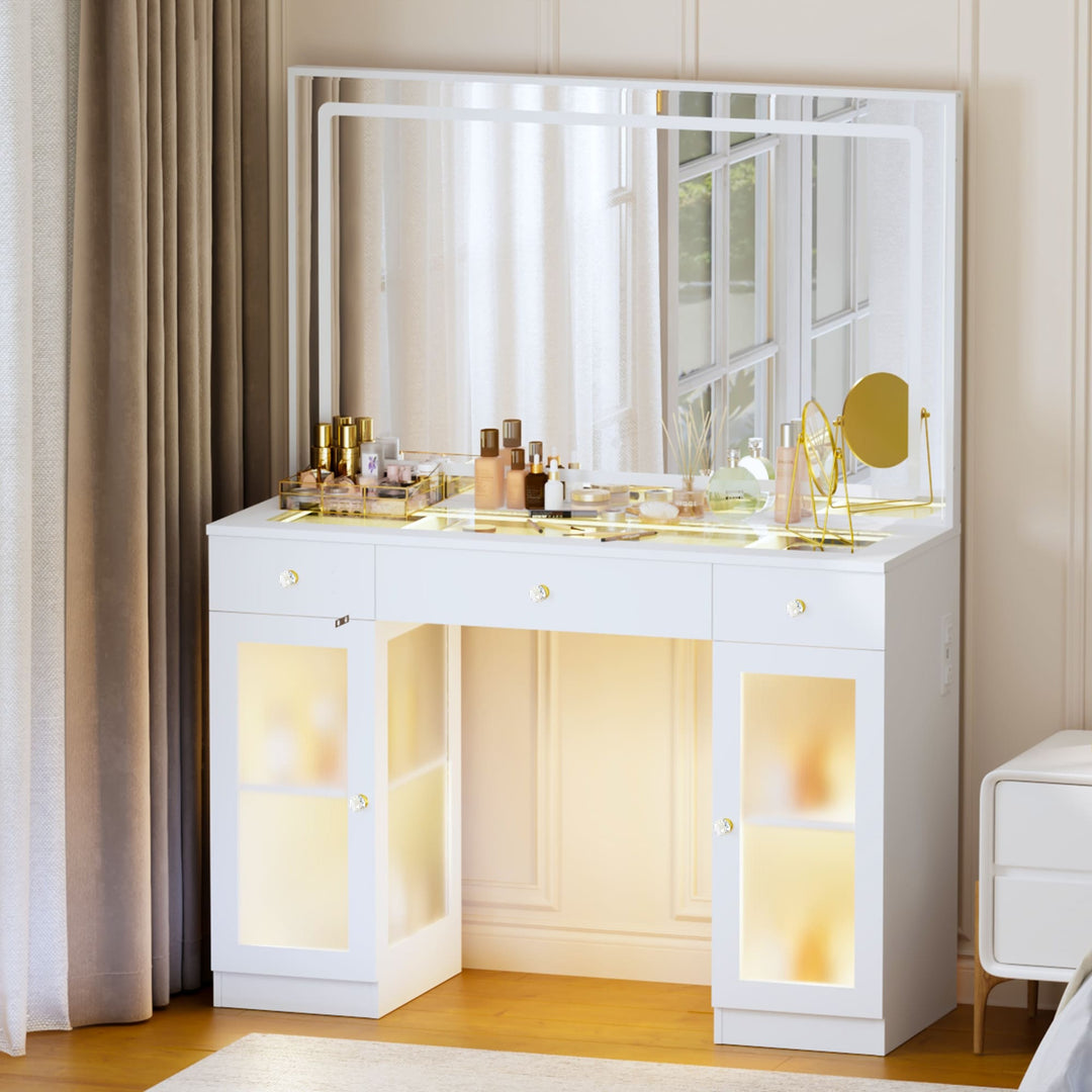 Pamapic Makeup Vanity with Transparent Storage Cabinet