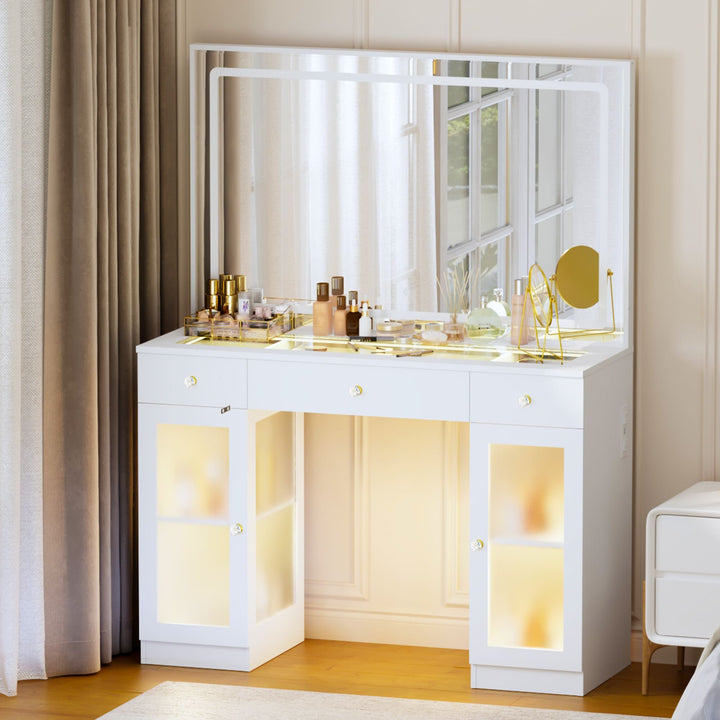 Pamapic Makeup Vanity with Transparent Storage Cabinet