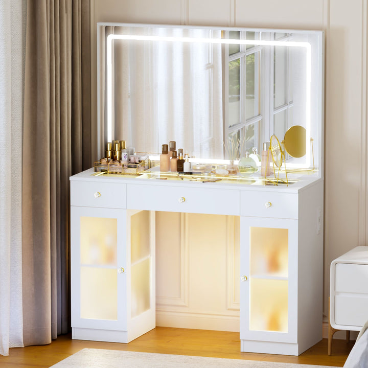 Pamapic Makeup Vanity with Transparent Storage Cabinet