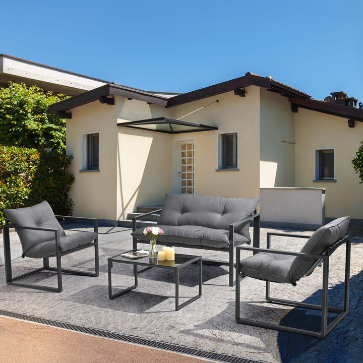 Pamapic 4 Pieces Metal Frame Patio Conversation Set with Cushion