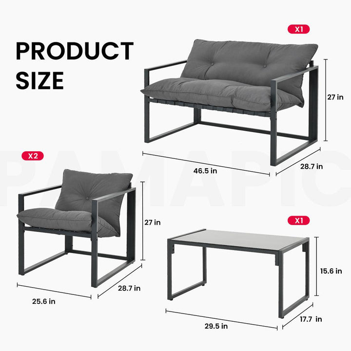 Pamapic 4 Pieces Metal Frame Patio Conversation Set with Cushion