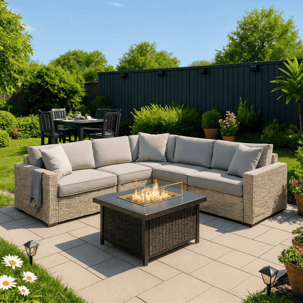 Pamapic 7 Pieces Outdoor Sectional Couch Set with Fire Pit Table