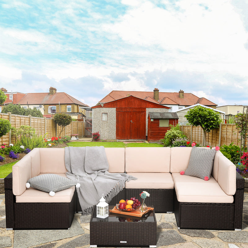 Pamapic Rattan Outdoor Sectional Sofa Set 7 Pieces pamapic