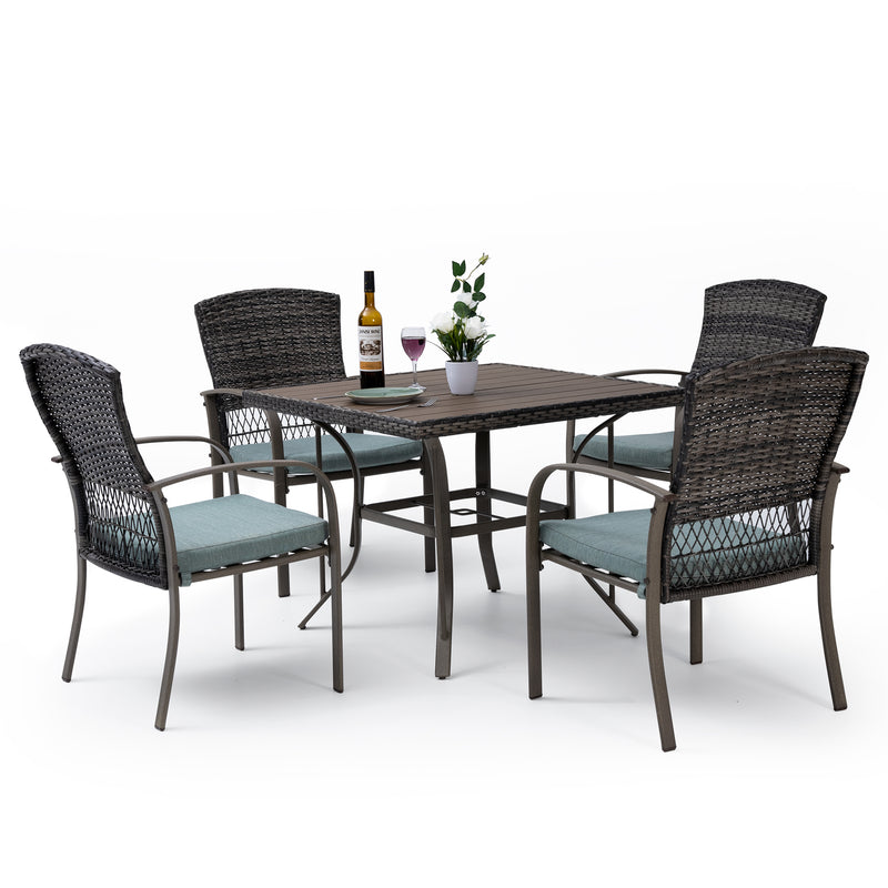 Pamapic 5 Piece Green Patio Dining Set with Table and Washable Cushions