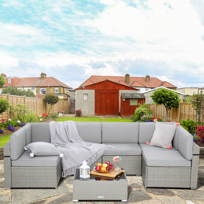 Pamapic Rattan Outdoor Sectional Sofa Set  (7 Pieces)