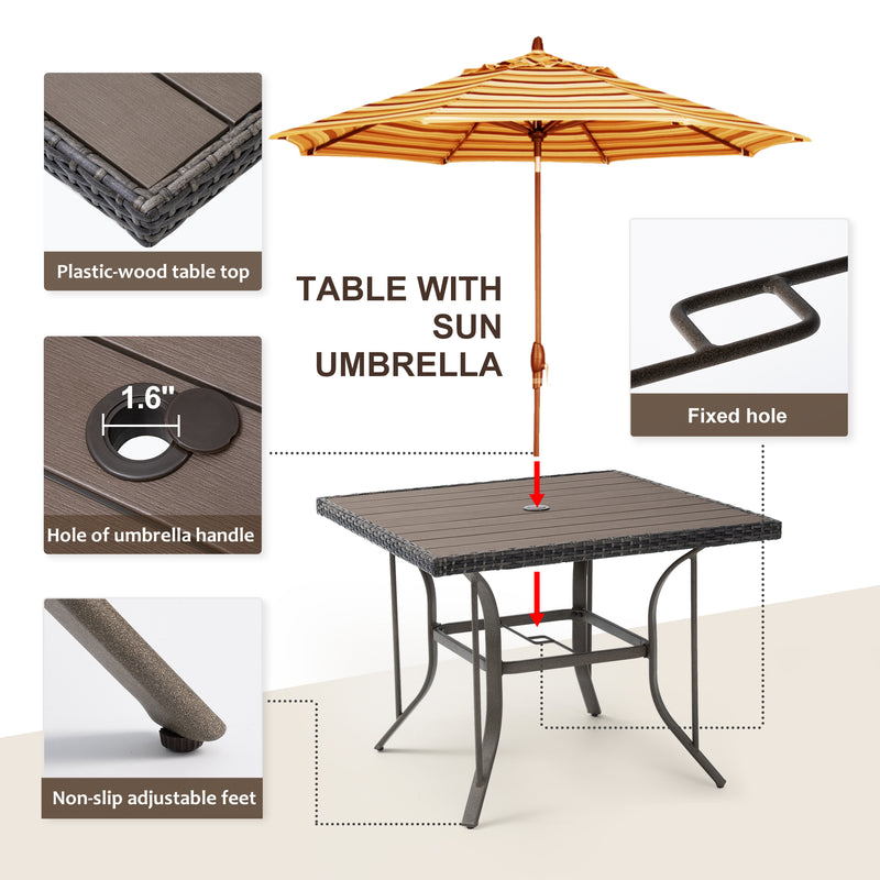 a fixed hole offered by Pamapic to install a sun umbrella with the dinning table