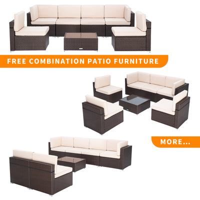 Pamapic 7 Pieces Outdoor Sectional Furniture with Coffee Table and Washable Couch Cushions Covers