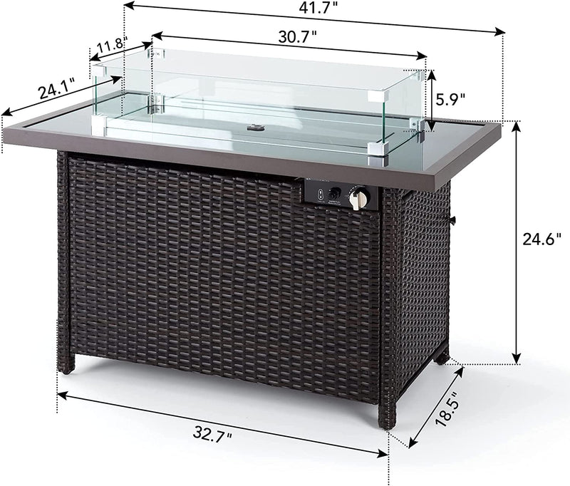 the size of Pamapic patio fire tables
