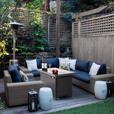 Outdoor sectional sofa and Pamapic patio fire table