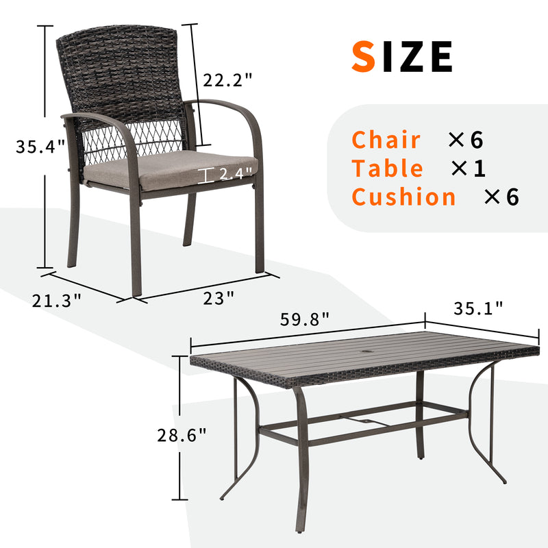 the size of pamapic 7 piece patio dinning set
