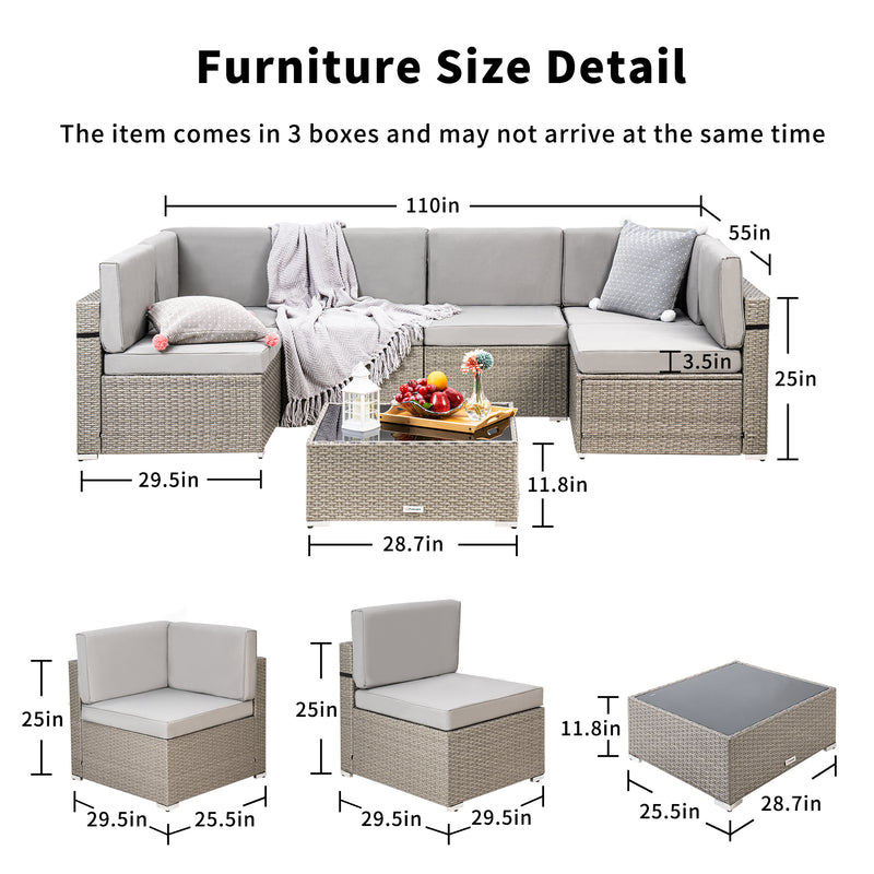 Pamapic 7 Pieces Outdoor Sectional Furniture with Coffee Table and Washable Couch Cushions Covers